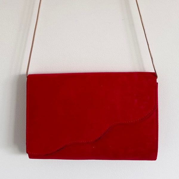 Vintage Red Suede 80s Bag | Vintage Red Suede Feel Evening Clutch Bag | Vintage Christmas Bag