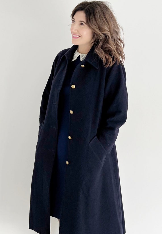 Vintage Jaeger Navy Midi Coat with Gold Buttons UK … Gem