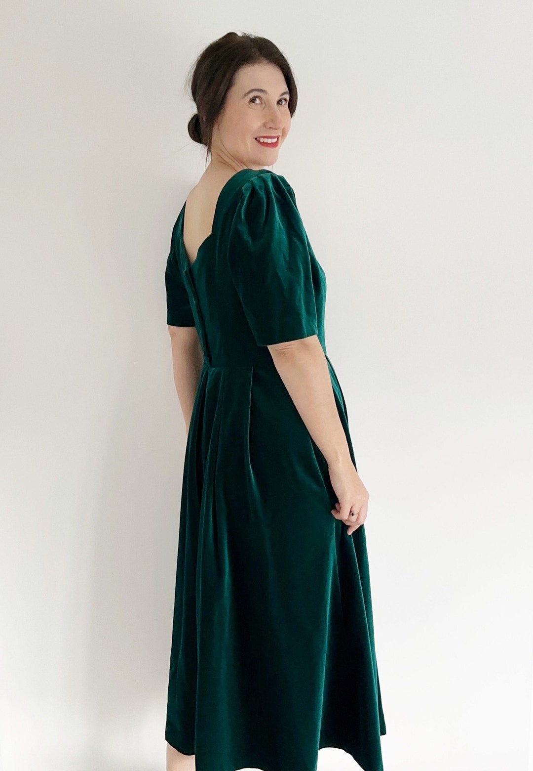 Laura Ashley Green Velvet Dress UK 14 Vintage Forrest Green Winter ...