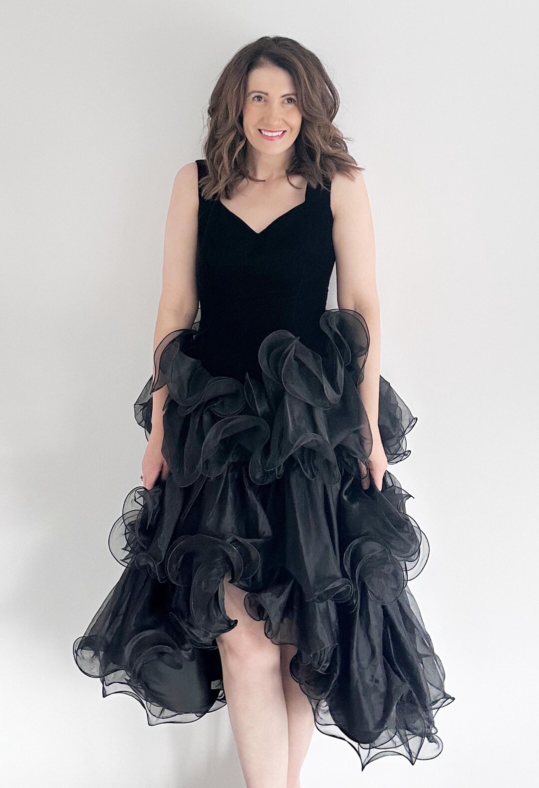 Vintage Black Velvet Layered Tulle Evening Dress | Asymmetrical Tulle ...