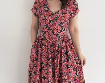 Vintage Laura Ashley-jurk | VK 10 | Vintage zomer bloemen katoenen jurk | Vintage Cottagecore-jurk