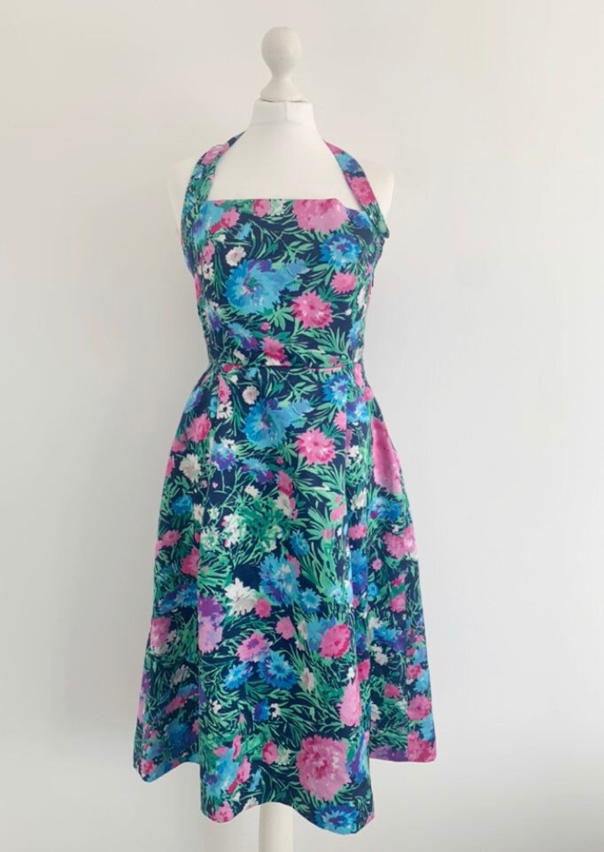 HALTER NECK Swing 80s Vintage Dress Size UK 10 12 Small | Etsy