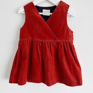 18-24 Month | Vintage Laura Ashley Mother & Child Rusty Orange Needlecord Autumn Winter Apron Pinafore Dress | Vintage Baby Autumn Dress