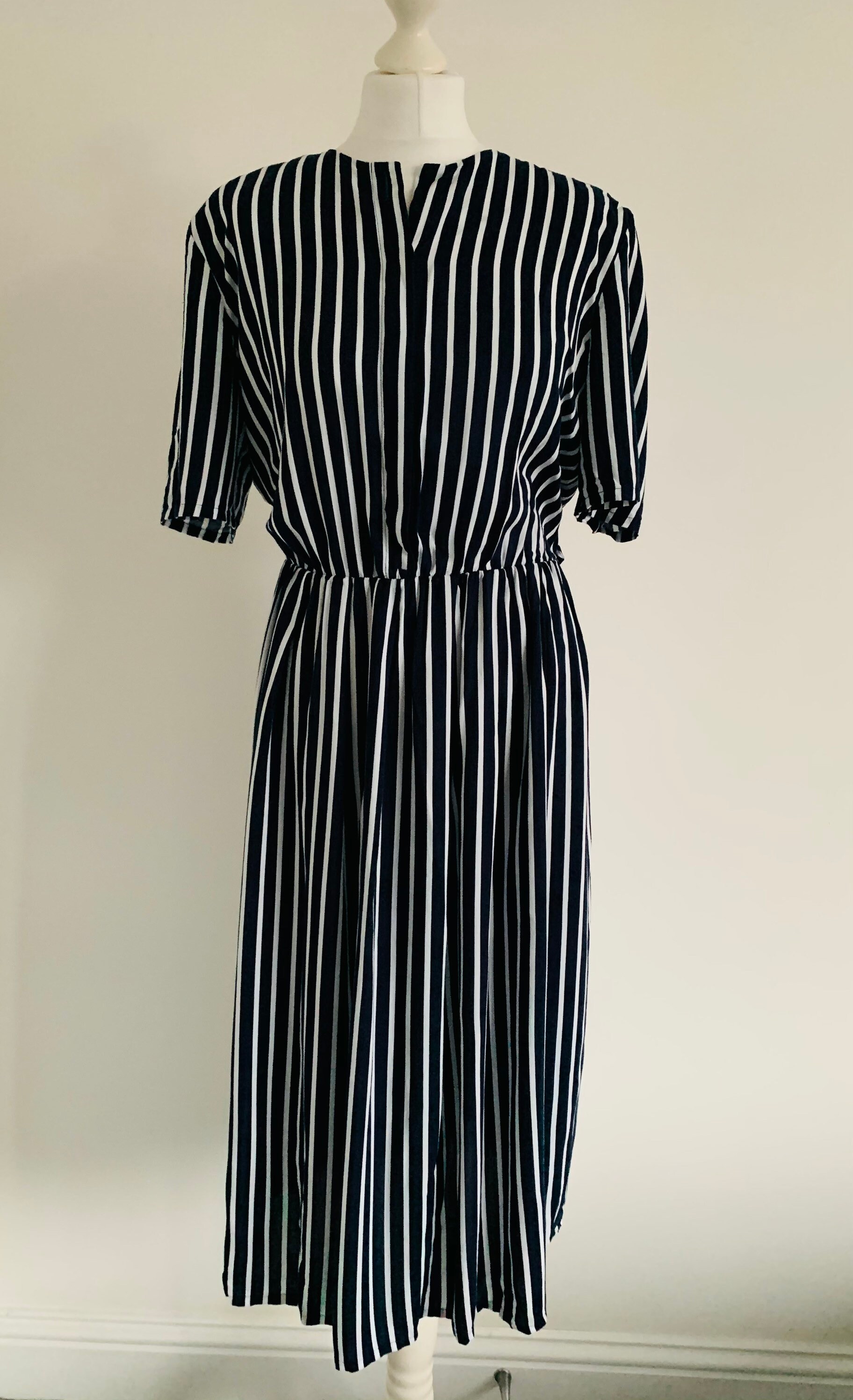 Navy Pinstripe Casual 80s Vintage Summer Midi Dress Size UK | Etsy