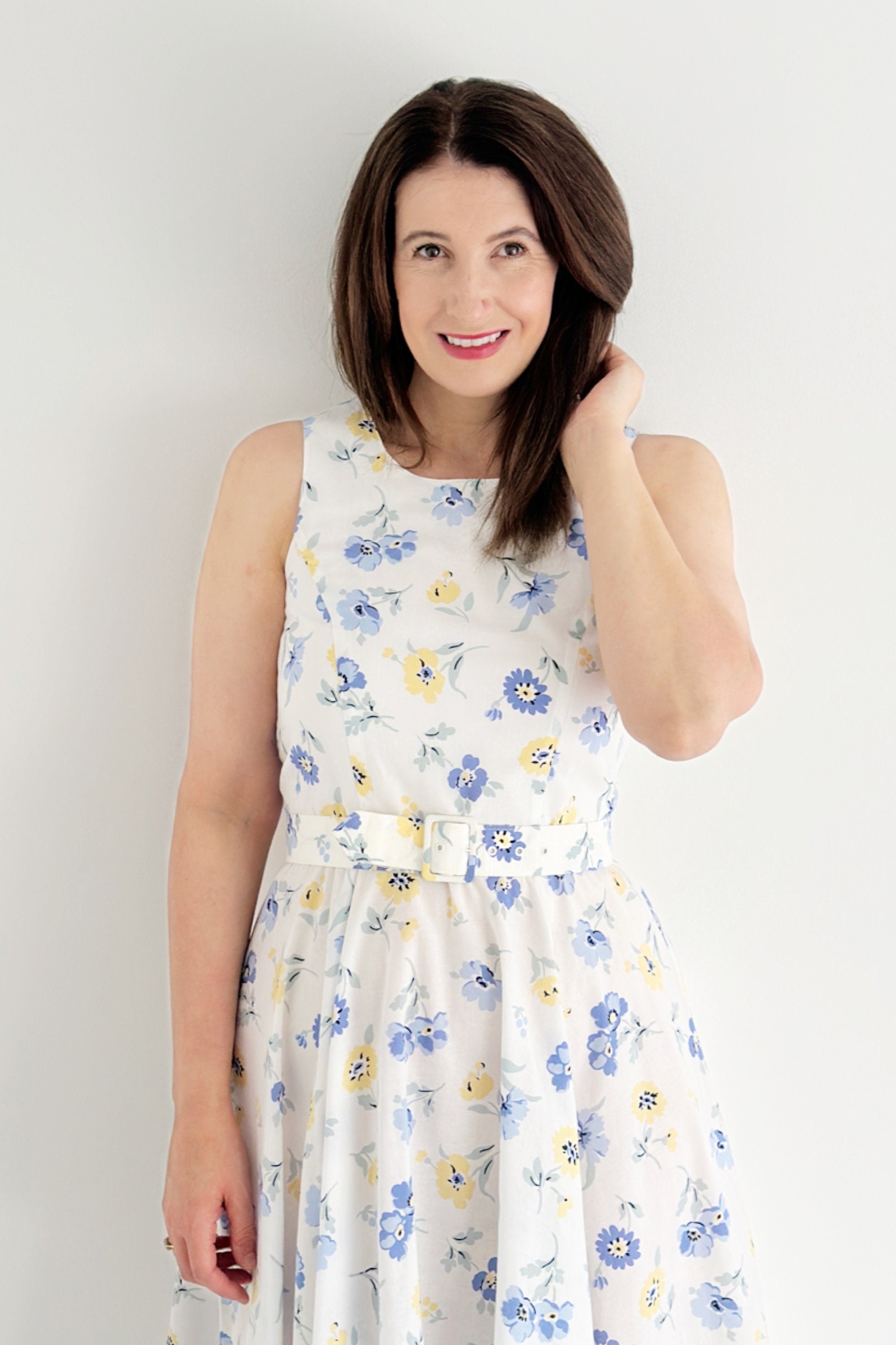 Vintage Laura Ashley 90s White Cotton Midi Dress | Blue and