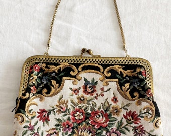 Vintage Tapestry Embroidered Small Clutch Bag | Elegant Evening Purse | Victorian Style Embroidered Bag