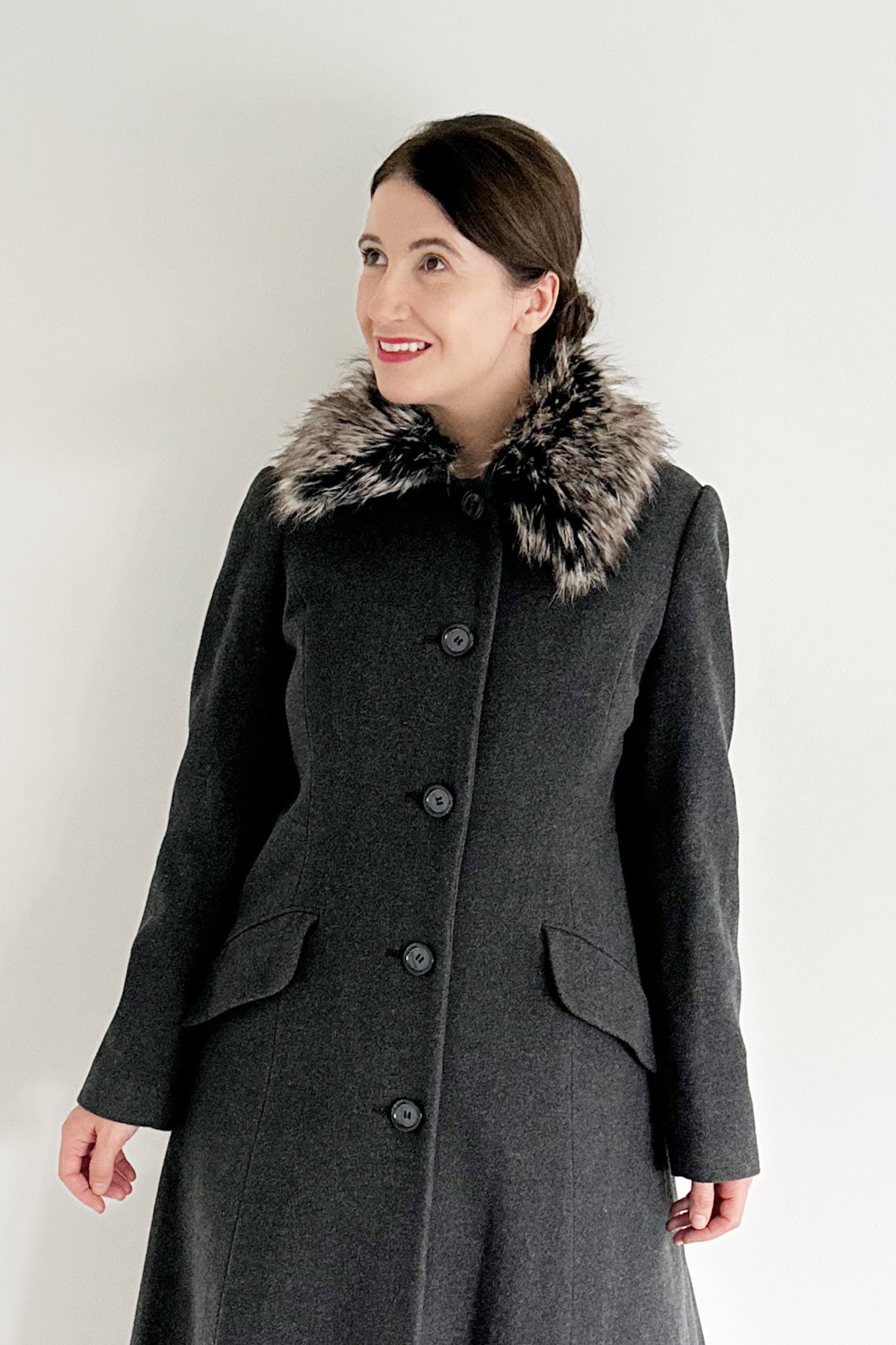 Vintage Laura Ashley Coat UK 12 Today Vintage Grey Wool Mix Winter Coat With Faux Fur Trim Vintage Winter Coat Vintage Dress Coat Etsy UK