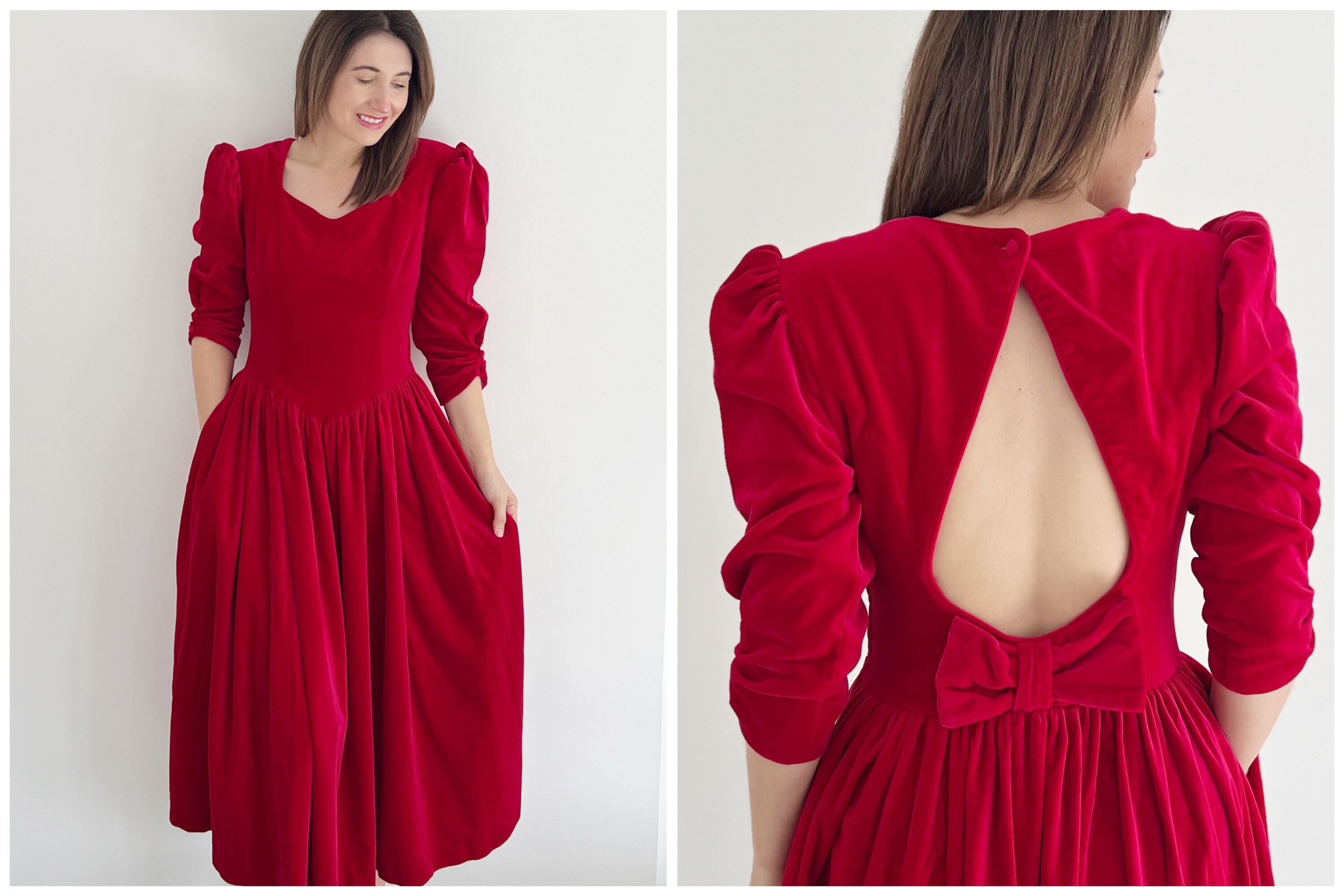 Vintage Laura Ashley Christmas Red Velvet Bow 90s Dress With - Etsy Canada