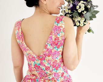 Vintage Laura Ashley Dress | UK 12 | Vintage Pink Rose Dress | Vintage Floral Bow Back Wedding Guest Dress | Vintage Bridesmaid