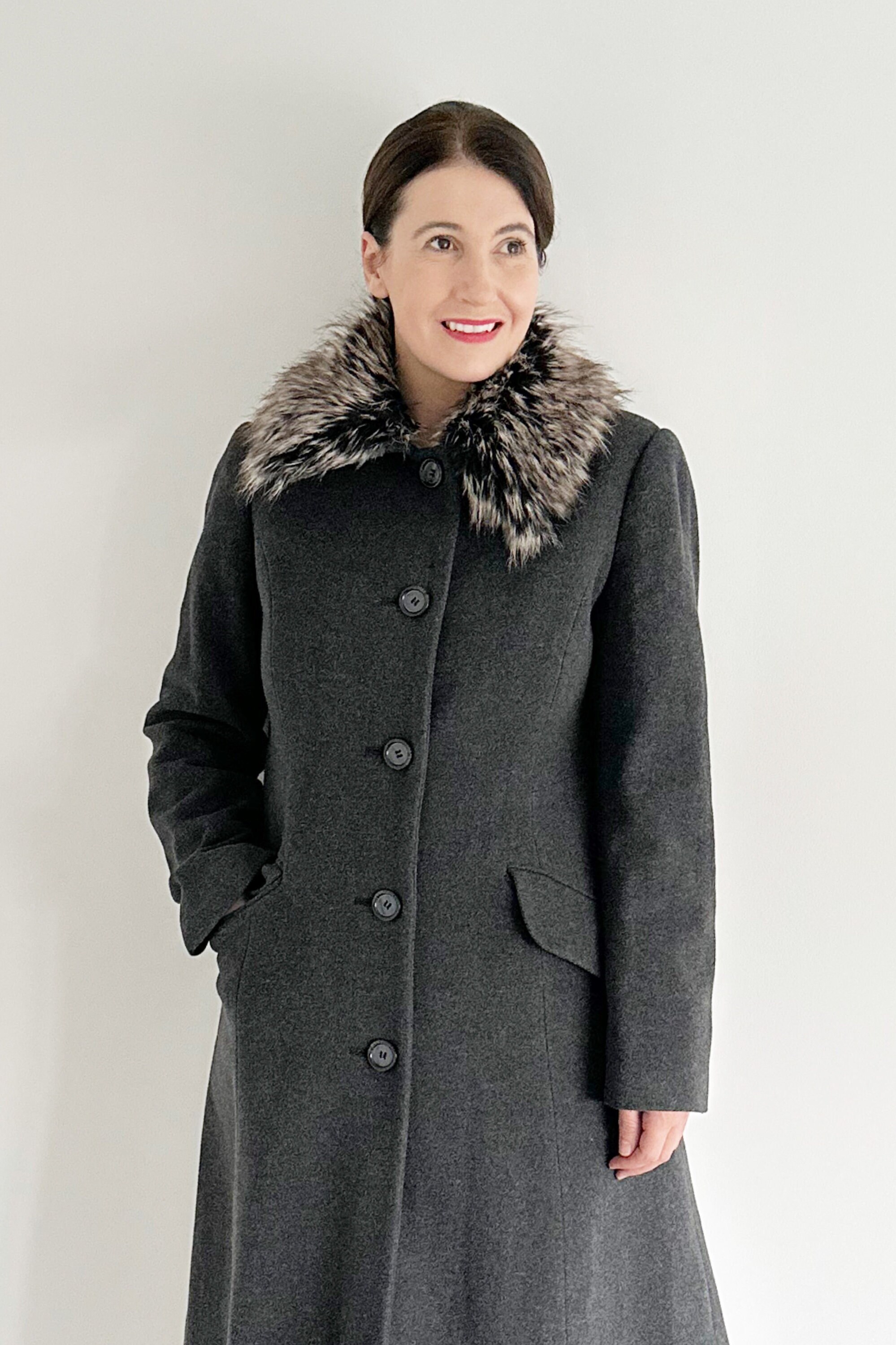 Laura Ashley Coat UK 12 Vintage Dark Grey Wool Mix Laura Ashley