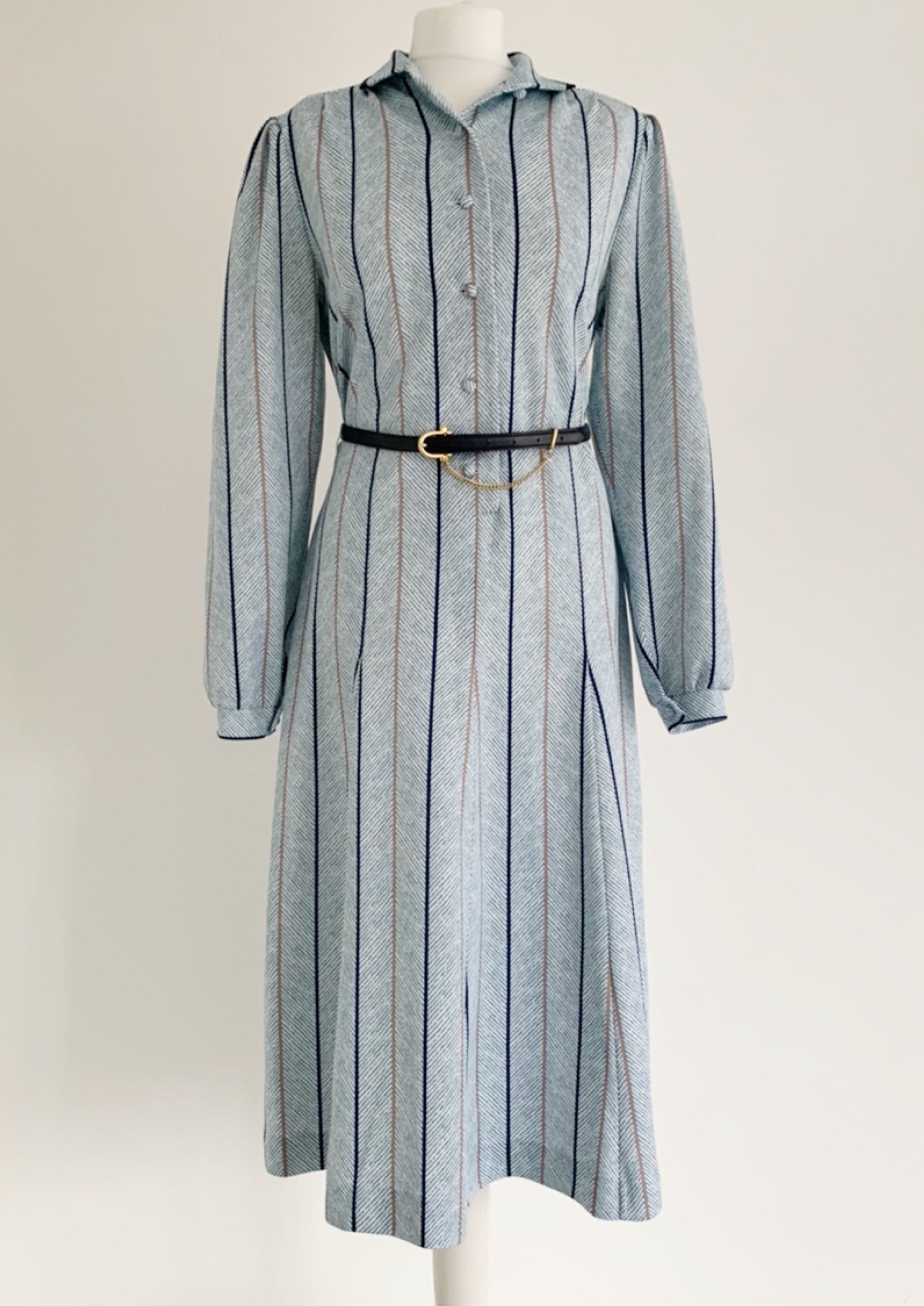 Nautical Vertical Stripe Belted Blue 80s Vintage Midi Dress | Etsy