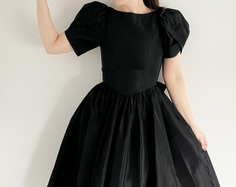 Vintage Laura Ashley Bow Dress | UK 8 | Black Bow Back Audrey Hepburn Style Christmas Party Dress