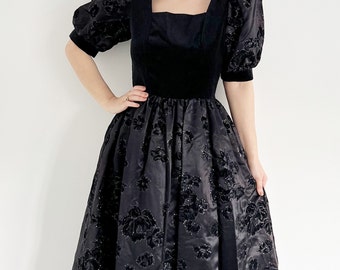Vintage Black Sequin Gown | UK 12 | Vintage Maxi Princess Style Ballgown by Marion Donaldson | Audrey Hepburn Style Evening Dress