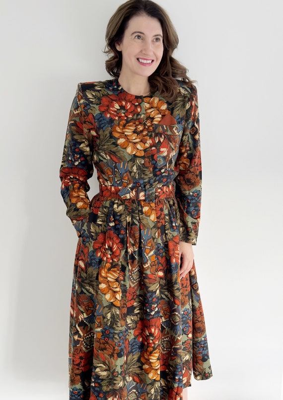 Vintage Liberty London UK 12 Marion Donaldson Liberty Autumn Winter Floral Belted Midi Dress Etsy Canada