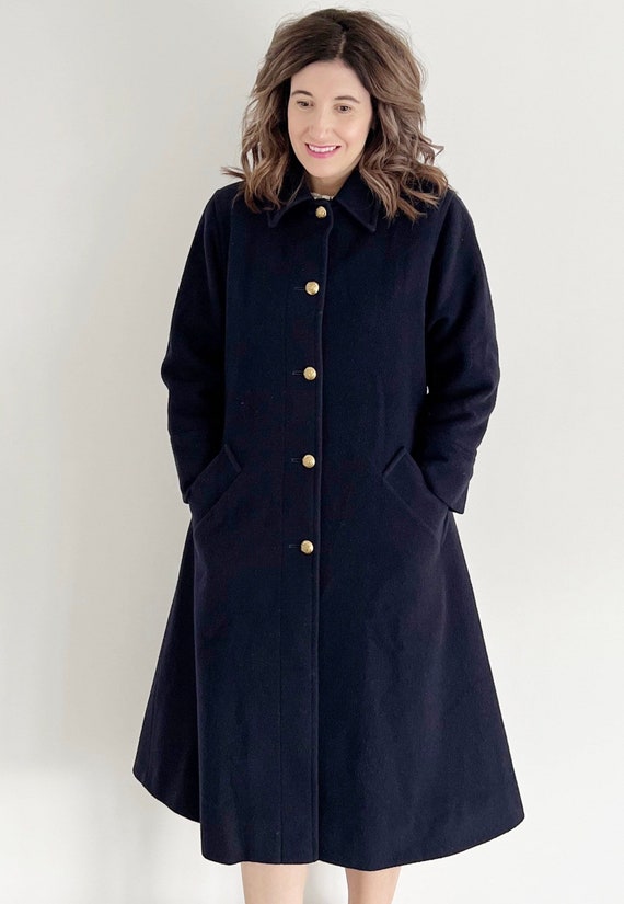 Vintage Jaeger Navy Midi Coat with Gold Buttons UK … Gem