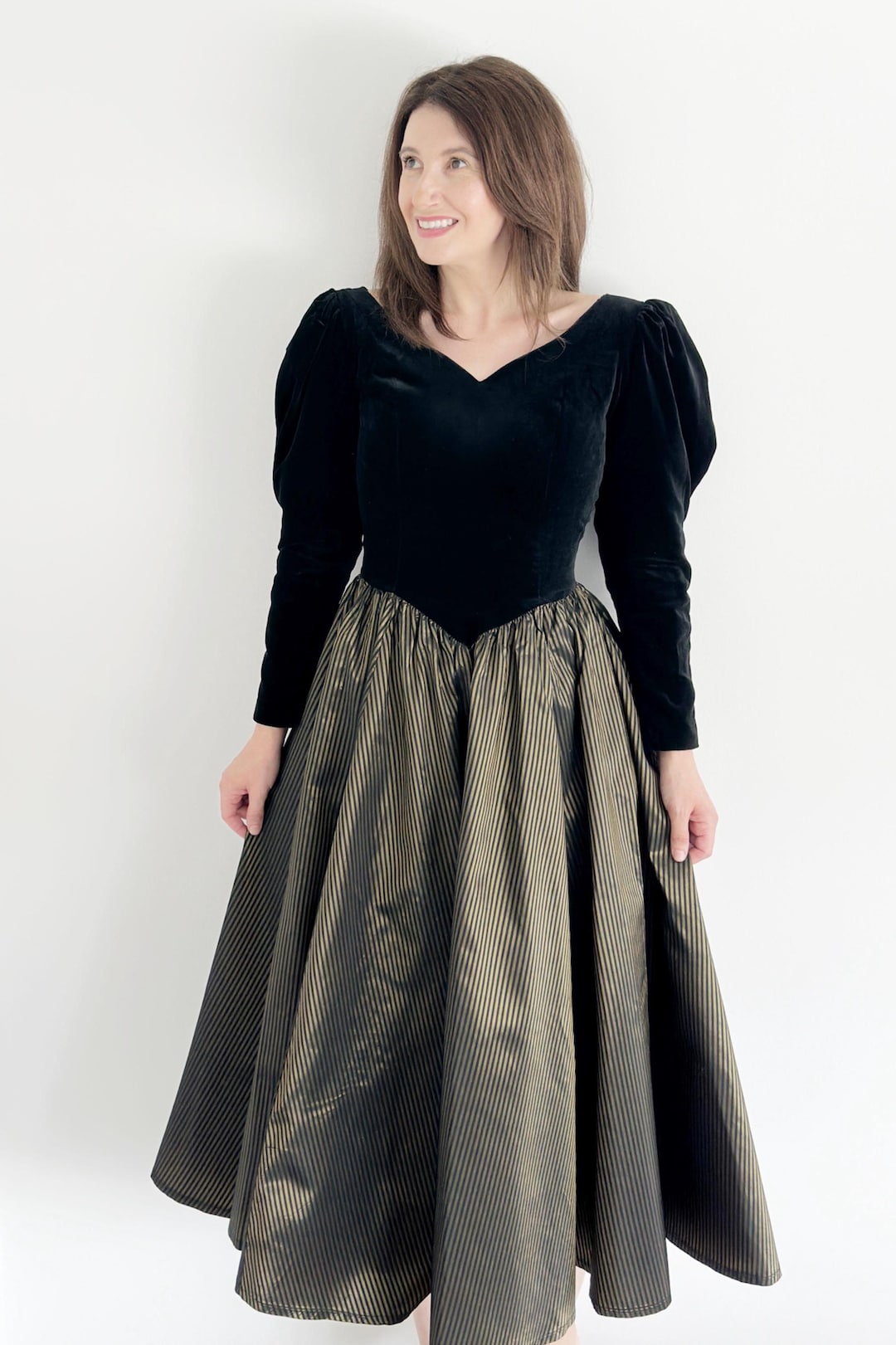 Vintage Laura Ashley Dress UK 8 Today Black and Gold Velvet & Taffeta ...