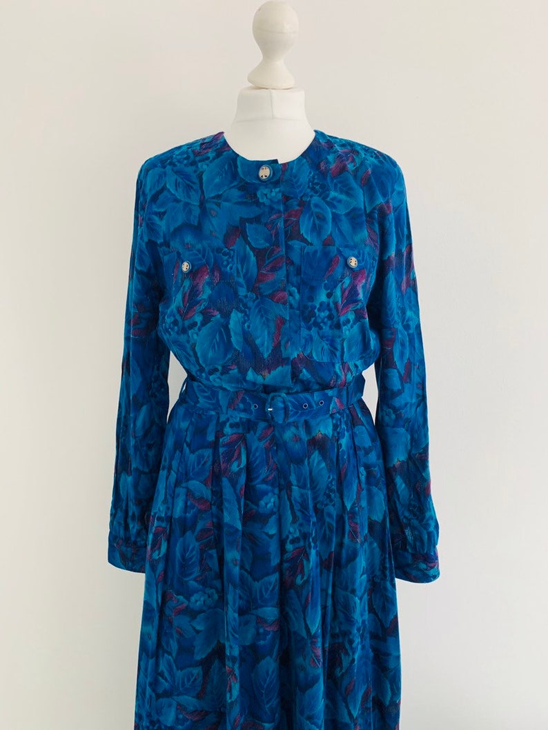 Marion Donaldson Teal and Purple Autumn Winter Dress ~ Size 1012 Vintage 12