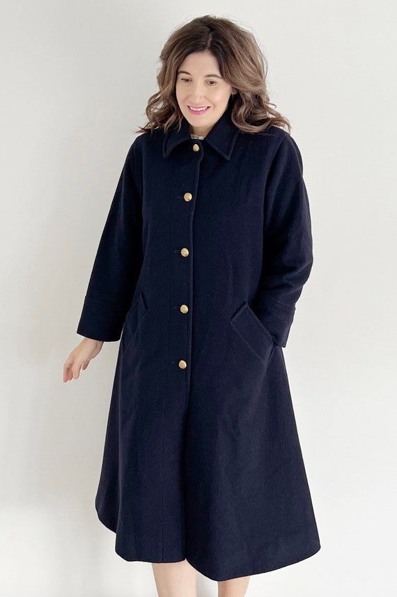 Vintage Jaeger Navy Midi Coat with Gold Buttons UK … Gem