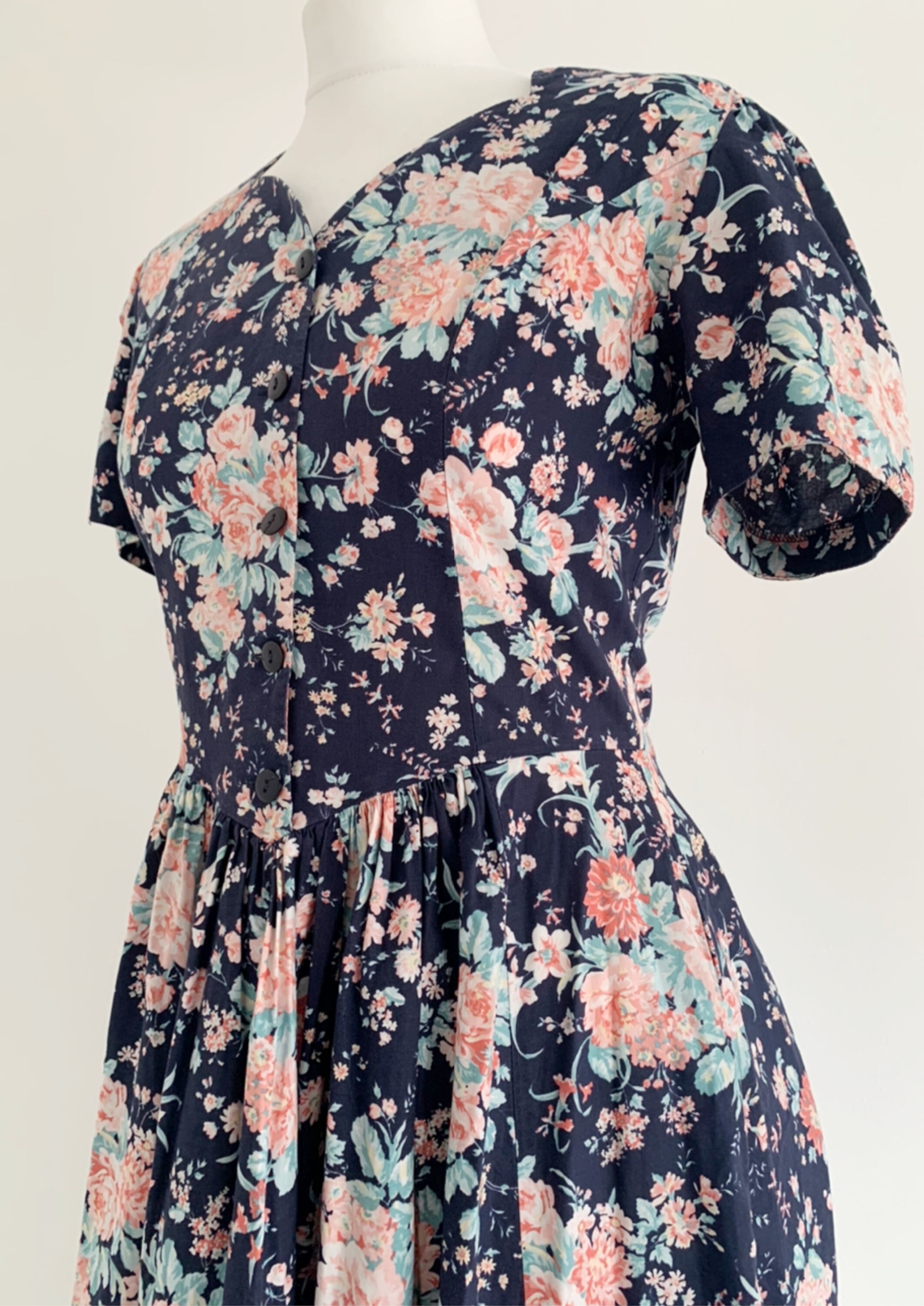 LAURA ASHLEY Navy Floral Cottagecore Summer Vintage 80s Dress | Etsy