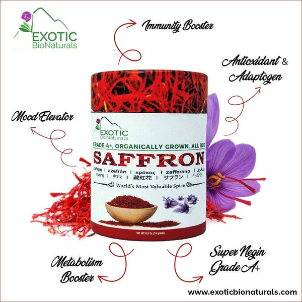 SAFFRON - Organically Grown Pure All Red (Super Negin) Grade A+ / Immunity Booster & Mood Elevator
