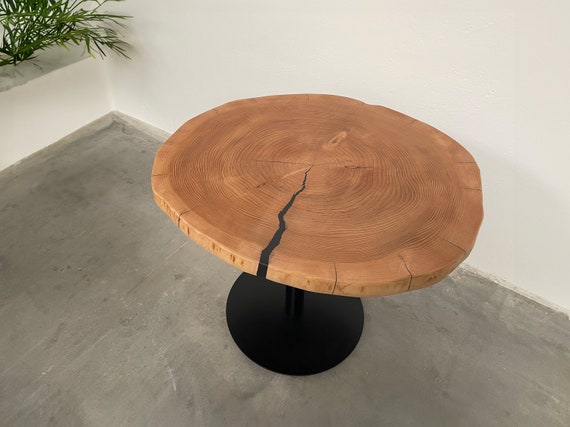 Round table solid wood cedar top steel base