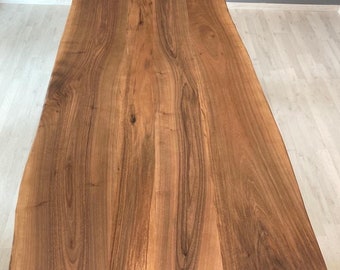 Mesa de comedor, madera maciza de nogal europeo, borde vivo, base de acero (Mikado), fabricada en Italia, estilo industrial chic