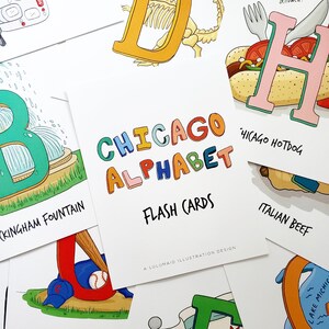 Cartões flash ilustrados do alfabeto de Chicago