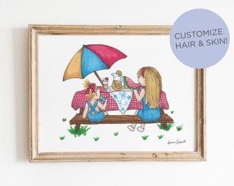 Picnic Girls Children&#39;s Illustration Art