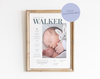 Custom Newborn Baby Birth Stats Sign Art