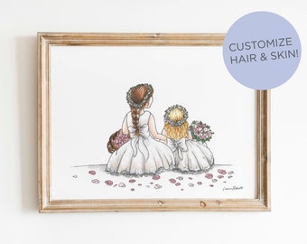 Little Flower Girls Wedding Illustration Art