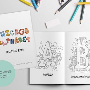 Livro para colorir ilustrado do alfabeto de Chicago