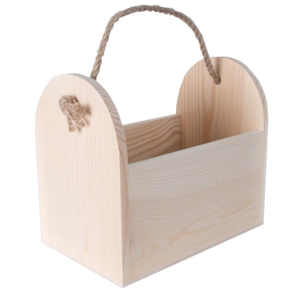 Wooden Trug Garden Caddy Picnic Carrier Holder With Rope | Small Tool Box | Kids Decorative Basket | Plain Unpainted Unfinished Craft DIY