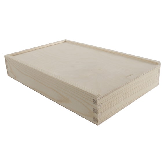 Caja de almacenamiento de madera grande y poco profunda con tapa