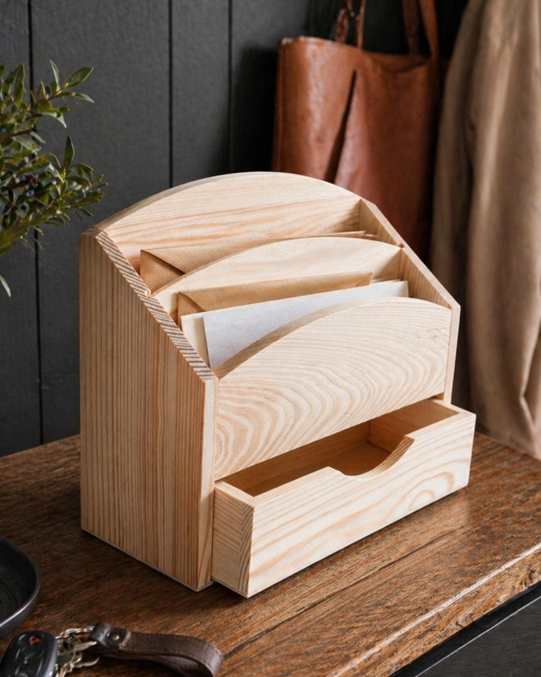 Unpainted Wooden Letter Rack With Drawer Versatile Mail Holder Desk ...