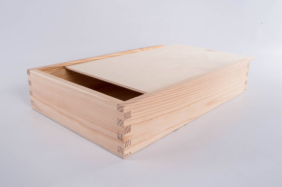 Unfinished Wooden Box With Sliding Lid/ 2 Compartments/ L32 X Etsy UK