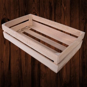 Small Solid Wooden Crate | 22x13x5.5 cm | Wooden Slatted Presentation Display Fruit Storage Box Gift Hamper | Untreated Decorative Wood DIY