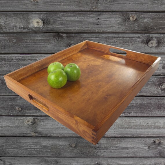 Large Wooden Pine Serving Tray | 50x40x5 cm | English Oak | Hand-stained & Varnished | Breakfast Dining Table Dinner Ottoman Bed Platter