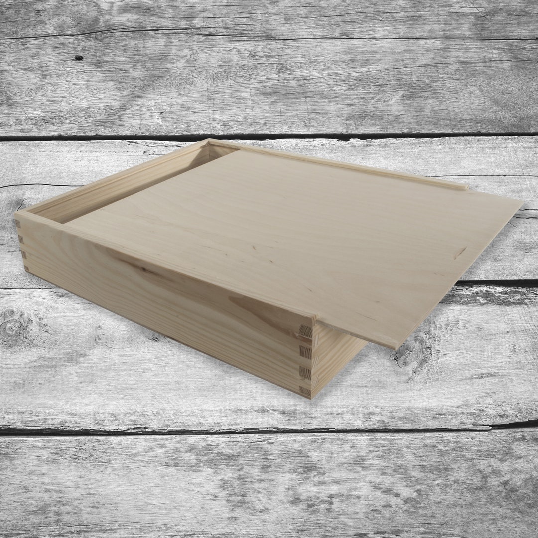 Shallow Pinewood Box With Sliding Lid Photo Keepsake Gift Memory