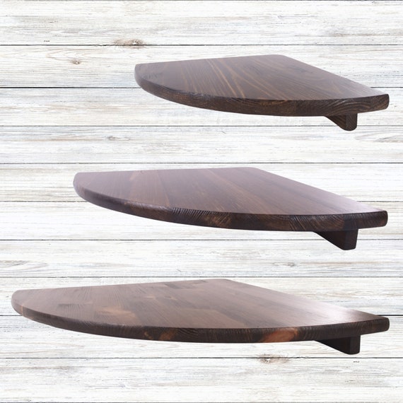 Dark Oak Wooden Corner Shelves | 3 Sizes | Pine Floating Wall Mount Chunky Storage Display Shelf Home Decor | Stained & Varnished To Order