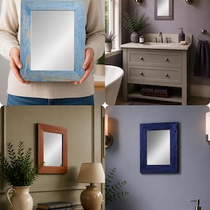 Hand Stained Wooden Wall Mirror, Rustic Pine Frame for Bathroom, Hallway or Vanity, Portrait or Landscape, 31 x 25 cm
