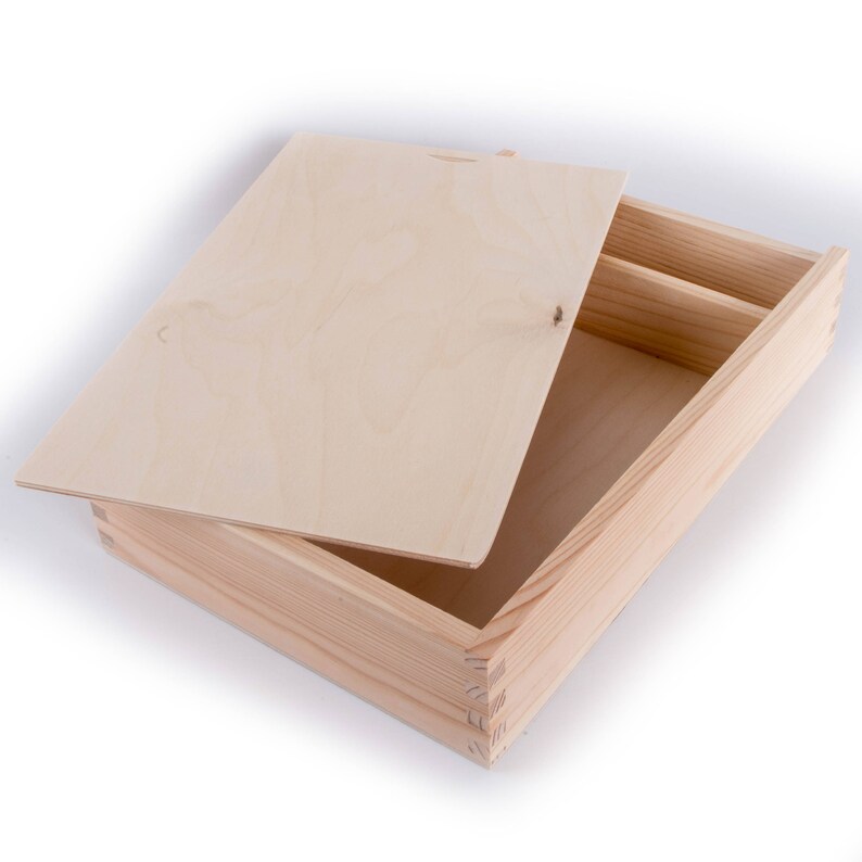 Unfinished Wooden Box With Sliding Lid/ 2 Compartments/ L32 X Etsy UK