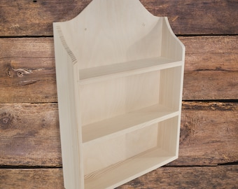 Wooden 3 Tier Spice Shelf | Kitchen Herbs Jars Bottle Display Organiser Holder | 26 x 6 x 37 cm | Wall Mountable Rack |Unfinished Plain Pine