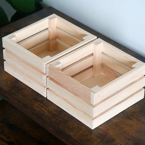 Small Pine Display Crates | 16.8 x 15.2 x 9.6 cm | Solid Wooden Presentation Storage Gift Hamper Shelf Box Slatted Basket | Decorative Wood