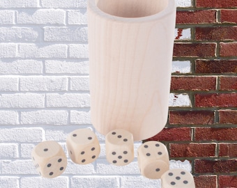 Wooden Dice Set | Shaker Holder Rolling Pot Game Dot | Decorative Unpainted Beechwood