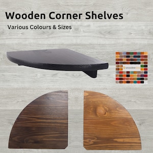 Wooden Corner Shelves | 3 Sizes | 80 Colours | Stained & Varnished To Order | Pine Floating Wall Mount Storage Display Shelf Home Decor