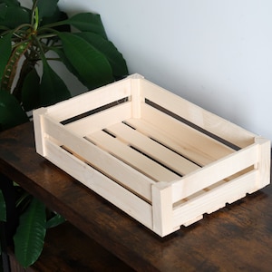 Shallow Wooden Crate | 32x21x8.5 cm | Pine Storage Display Shelf Box Presentation Basket Slatted Container | Plain Unfinished Decor Wood