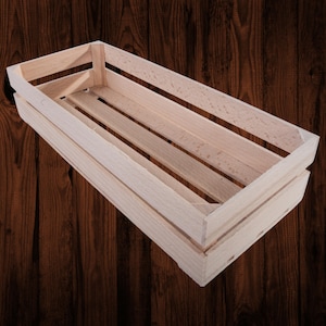 Small Oblong Solid Wooden Crate | 24x10x5.5 cm | Wooden Presentation Display Fruit Storage Box Gift Hamper | Untreated Decorative Wood DIY