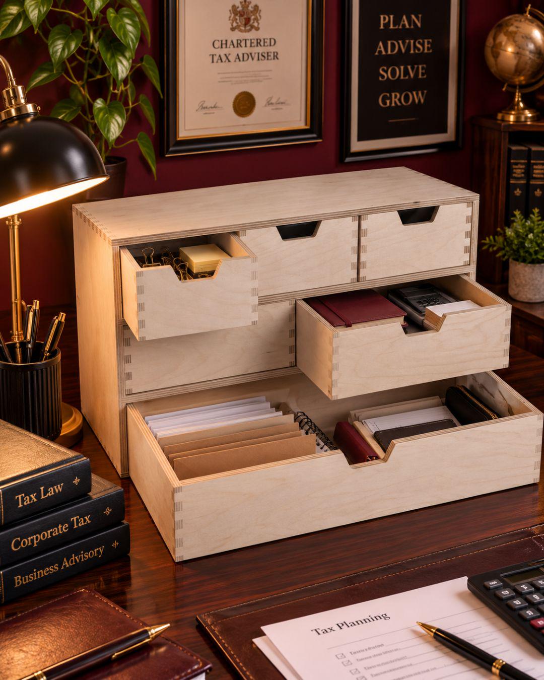Mini-Kommode aus Holz mit 6 Schubladen – Schreibtisch-Organizer, kleiner Aufbewahrungsschrank, Schmuckkästchen, unbehandeltes Birkenholz