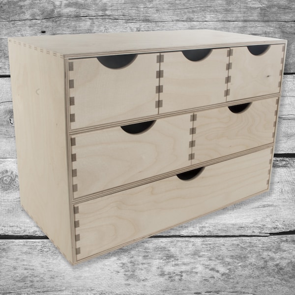 Wooden Mini Chest of 6 Drawers Desktop Organiser | Cupboard Cabinet Unit Trinket Box | Plain Blank Unfinished Unpainted Birchwood For Craft