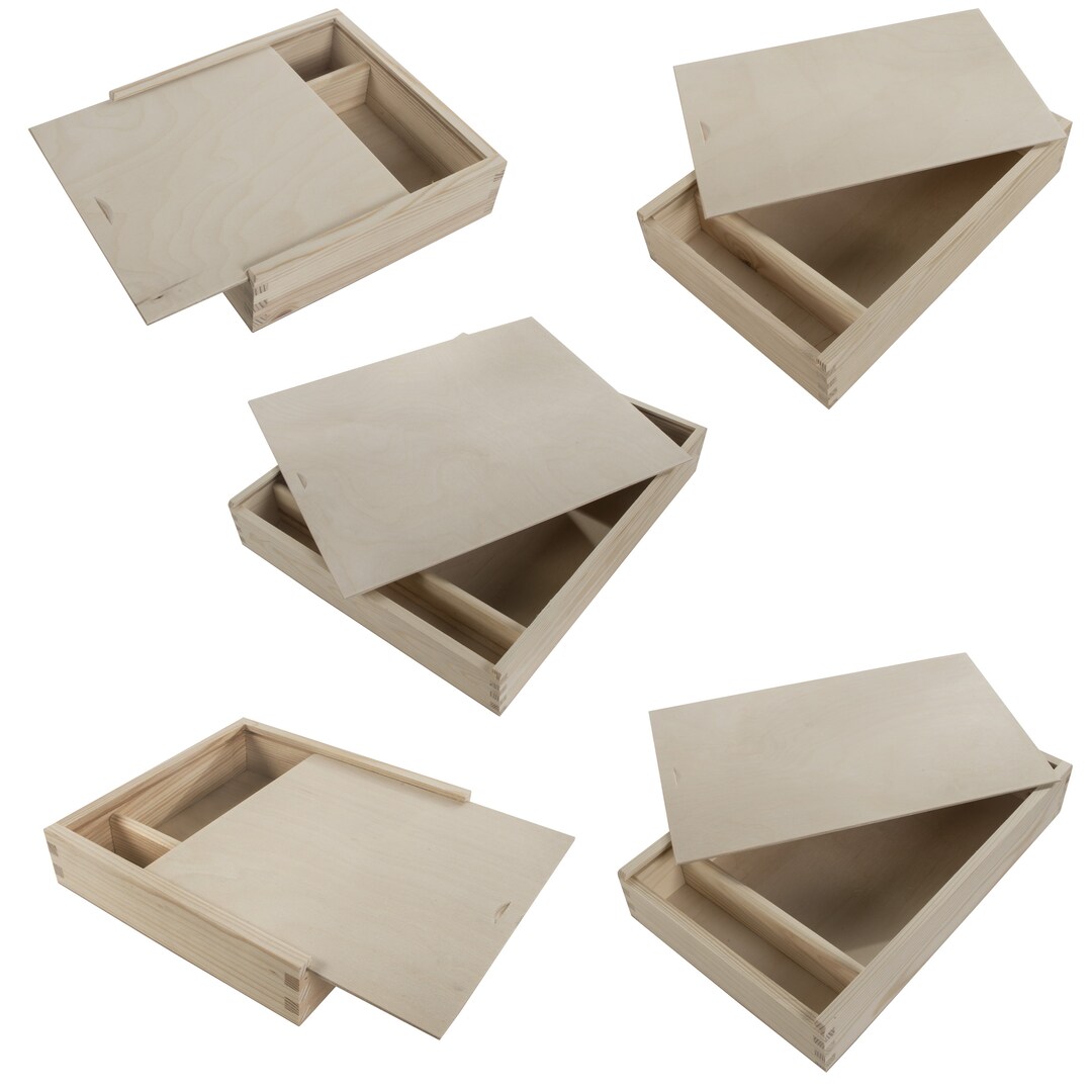 Blank Wooden Sliding Lid Shallow Boxes With 2 Compartments | Sectioned ...